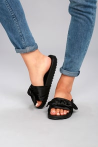 Magali Black Knotted Slide Sandals