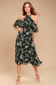 Happy with You Forest Green Floral Print Midi Dress